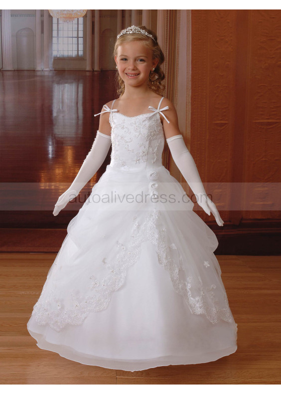 Beaded Lace Organza Floor Length Wedding Flower Girl Dress with Jacket